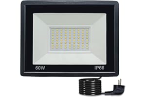 MOLVCE Reflektor zewnętrzny LED z wtyczką, 50 W, reflektor zewnętrzny, IP66, wodoszczelny, reflektor zewnętrzny LED, do garażu, ogrodu, na boisko sportowe, taras, podwórko, super jasny reflektor z kablem 3 m, zimna biel