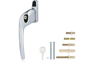 XFORT Cranked Locking Window Handle Installation Kit in Polished Chrome, Left Hand UPVC Window Handle Replacement, Offset Lockable Window Lever