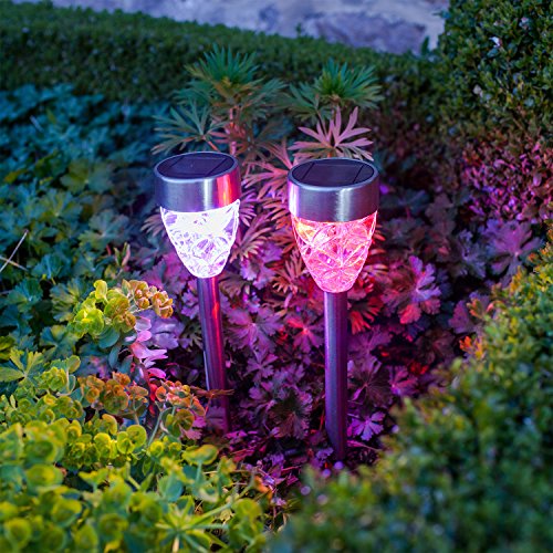 2er Set LED Solar Edelstahl Stableuchten Prisma farbwechselnd Lights4fun - 2