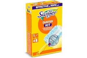 Swiffer El Kit de Arranque Duster (1 Mango y 4 recambios), atrapa y bloquea 3 Veces más Polvo y Pelo en comparación con un Plumero Tradicional