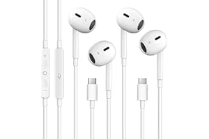 EMWEYKE 2 Packs USB C Headphones for iPhone 17/16/15, Noise Reduction Built-in Mic & Volume Control Headsets, Type C Earphones for Galaxy S24/S23/S22/S21/S20/Ultra Note 10/20, for Pixel 8/7/6/6a/5/4, White