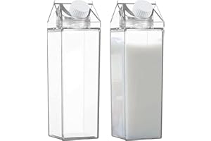 Wenmin 2X Agua Cartón Leche, 1L Botellas Agua Plás-Tico Transparentes, Jugo Reutilizables para Nevera Deportes al Aire Libre Viajes Camping Escalada, Contenedor Bebidas