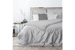 Eurofirany Biancheria da Letto in Cotone makò di Alta qualità, Bicolore, Tinta Unita, 3 Pezzi, NOVA3 135 X 200 155 X 200 180 X 200 220 X 200 MAKO, Cotone, Argento, 180 x 200 cm