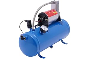HUKAIL Compressore d'aria compressa da 12 V, silenzioso, 150 psi, con capacità serbatoio 6 l/1,6 Gal e manometro max. 8 bar, compressore d'aria con tubo da 3,8 m, per pneumatici auto, motori automobilistici,