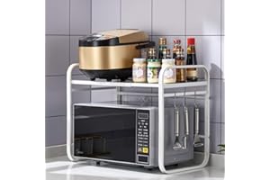 ‎DNKELAR DnKelar ausziehbarer Mikrowellenregal, Mikrowellen-Ofengestell 1 Ebenen, Mikrowelle Rack mit 3 Hacken, Küchentischregal aus Kohlenstoffstahl, Mini Backofen Halterung für kleine Küche