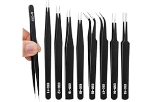 TAIHOBO Lot de 8 Pince de Precision ESD Antistatiques, Pince Modelisme en Acier Inoxydable, Pince Brucelle Pointu Courbé et Émoussé, Pince Precision pour Tous Types de Réparations