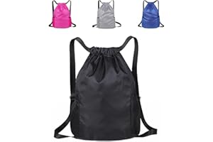 SUJIBHI Drawstring Bag Waterproof Swim PE Bag Unisex Large Drawstring Gym Bag Oxford Fabric Gym Sack have Two Side Pockets for School Travel Swimming Holidays Beach Climbing Hiking