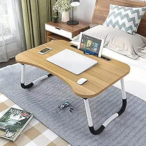 KG Smart Multipurpose Foldable Laptop Table with Cup Holder, Study Table, Bed Table, Breakfast Table, Foldable and Portable/Ergonomic & Rounded Edges/Non-Slip Legs(Wood)