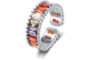 GENPAR Sterling Silver Ring for Women, Solid Silver Romantic Rainbow Crown Opening Ring for Women Jewelry, with 5A Cubic Zirconia，Adjustable Size