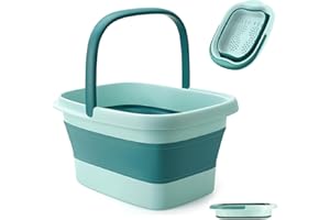 AXLOFO Lavabo plegable para pies remojados, bañera de remojo de pies, cubo de plástico con asas y acupunto de masaje para aliviar el dolor, pedicura, tratamiento de spa en casa (verde)