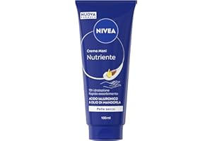 NIVEA Crema Mani Nutriente 100 ml, Crema mani riparatrice e idratante 72h, Hand cream profumata con Acido Ialuronico e Olio di Mandorla, Assorbimento rapido, Pelle secca e screpolata
