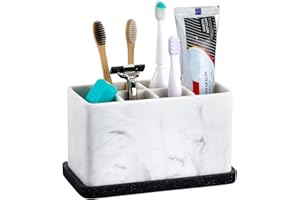 ZCCZ Create Zahnbürstenhalter, Bad Lagerung Veranstalter Caddy，Badezimmer Organizer für elektrische Zahnbürste, Zahnpasta, Zahnseide, Rasierer, Kamm, Make-up-Pinsel und mehr, weiß marmor Optik