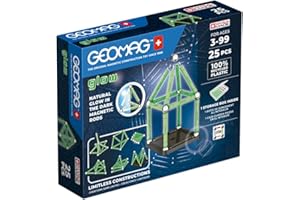 Geomag, Glow Recycled, Construcciones Magnéticas Efecto Glow, Barras Que Brillan en la Oscuridad, Paquete de 25 Piezas, Plástico 100% Reciclado