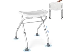 Relax4life Tabouret de Douche Antidérapant Hauteur Réglable 49-52,5 CM, Chaise de Douche/Bain Pliable en Aluminium avec Accoudoirs, Siège de Douche Adulte 150KG pour agés Handicapés Enceintes
