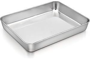 Joyfair - Teglia da forno rettangolare, in acciaio inox, 24 x 18 x 5 cm, per lasagne Brownie, lato profondo e superficie liscia, facile da pulire e lavabile in lavastoviglie