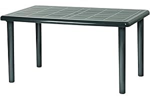Resol Olot 6 Seater Dining Table - Green - 140cm x 90cm - Heavy Duty Polypropylene Plastic Garden Table with Parasol Hole