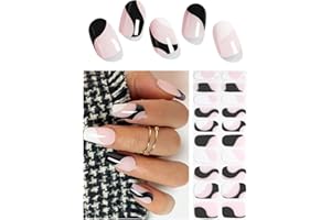 Wahrshei Pegatinas de Gel | Blanco y Negro Pegatinas Uñas Gel | 20 Pcs Gel Semicurado de Pegatinas | Adhesivos para Uñas de Gel, Envolturas de Esmalte de Gel para Uñas