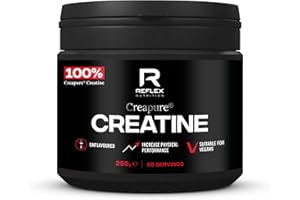 Reflex Nutrition Creapure® Creatine Monohydrate Powder Unflavoured - 100% Creatine for Strength, Muscle Gains & Recovery - No Fillers or Additives - 250g (Vegan Creatine 5g per Serving, 50 Servings)