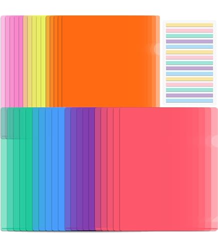 Lot De 24 Pochettes Transparentes A4 Ouvertes Sur Le Côté - 6 Couleurs Vives En Plastique Pour Documents, Bureau Et École