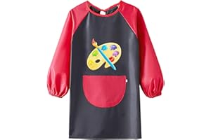 PAITOK Tablier d'Art pour Enfants, Tablier Imperméable avec Manches Longues Parfait pour la Peinture, la Cuisine, Beau Tablier pour Enfants de 6 à 12 Ans, Filles, Garçons