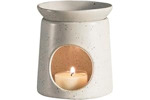 Gwezmxs Blanco Cerámica Quemador de Aceites Esenciales, Lámpara de Aroma, Calentador de Velas, Calentador de Esencias para Decoración del Hogar, Quemador de Aceite Esencial, 9 x 9 x 11 cm