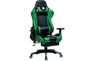 WOLTU Silla Gaming, Cuero Sintéticor Ergonómica Gaming para Chair con Reposacabeza & cojín Lumbar & Reposapiés Gamer Sillon Videojuegos, Livestreaming, Silla de Oficina y computadora Negro+Verde