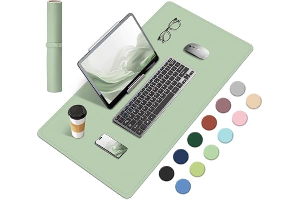 BLESWIN Tapis de Bureau Antidérapant, Tapis de Bureau en Liège Naturel et en Cuir, Tapis de Souris Large Portable Facile à Nettoyer, Tapis de Souris pour Bureau/Maison/Détecteur (Vert Clair, 60x34CM)