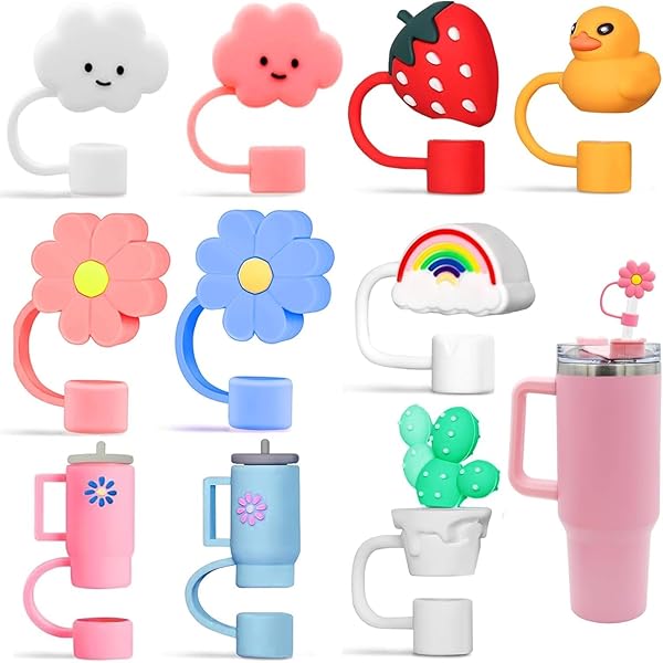 ABOOFAN 2Pcs Silicone Straw Covers - Reusable Drinking Straw Tips Lids Cute Straw Toppers