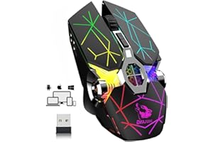 LexonElec Mouse Gaming, Mouse da Gioco Wireless, USB Ricaricabile Mouse per Gioco, 2400 DPI, 6 Pulsanti, 7 Multicolore Retroilluminato, for PC Laptop Windows 7/8/10/XP/Vista/MAC/Linux Plug & Play
