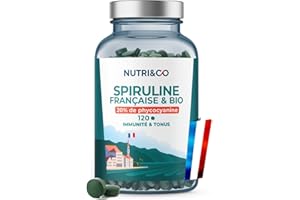 NUTRI & CO Spiruline BIO 100% Française - Cultivée en Provence - 20% de Phycocyanine - Riche en Protéines Vitamine B12 & Antioxydant - 120 comprimés de 500 mg Vegan Sans Excipients