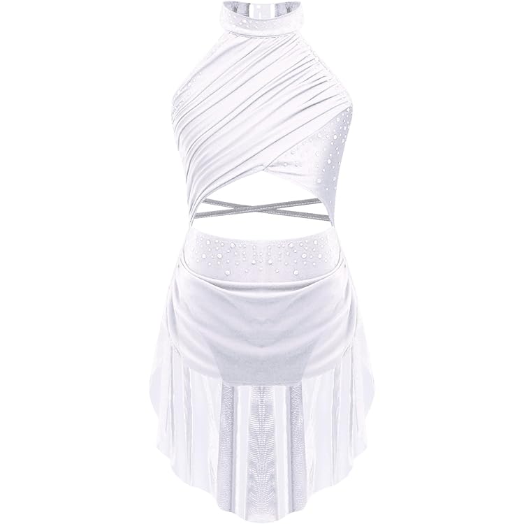 TiaoBug Enfant Fille Robe De Danse Latine Frangé Justaucorps Gymnastique Patinage Artistique Léotard Danse Latine Jazz Rumba Salsa Valse Tango Dancewear 5-16 Ans Blanc 5-6 Ans