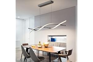 Mikeru 100CM Wave Pendant Light, Black Modern Spiral Pendant Breakfast Bar Pendant Lights 3000K/4500K/6000K 3 Color 10%-100% Fully Dimmable Lighting for Dining Room, Kitchen Island