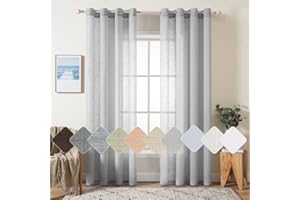 MIULEE Cortinas de Lino Cruzada Visillo Color Puro Translucido de Dormitorio Moderno Decoracion Transparente para Ventana Sala Cuarto Dormitorio Comedor Cocina Salón 2 Hojas 140x260cm Gris Claro