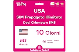 TSIM Scheda SIM USA valida per 10 giorni. Rete T-Mobile con dati illimitati ad alta velocità su 5G/4G/LTE | Chiamate e SMS locali illimitati negli Stati Uniti (inclusa Hawaii). Scheda SIM 5G!