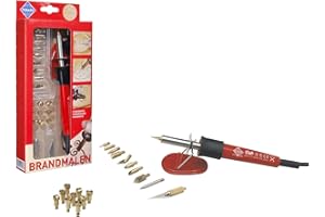 Pebaro 0261 zestaw do wypalania, 9 stempli, 9 końcówek do wypalania, grot do lutowania, nóż styropianowy, pirografia, wypalanie drewna, lutowanie, cięcie styropianu, majsterkowanie z drewnem