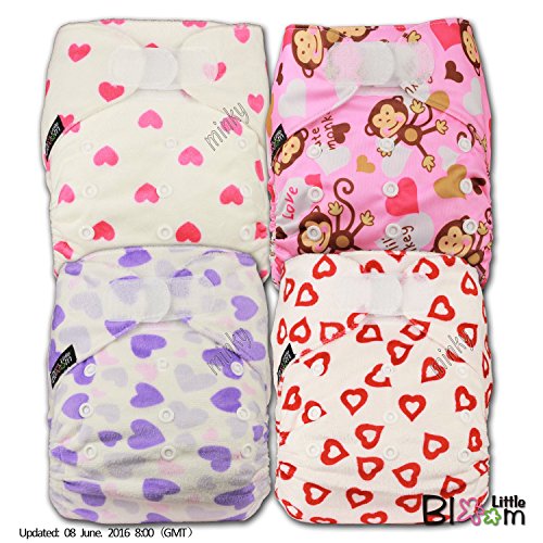 LittleBloom, Reusable Pocket Cloth Nappy, Fastener: Hook-Loop, Set of 4, Patterns 411, With 4 Microfibre Inserts, (see "Special Offers and Product Promotions" for Special Offers Detail)