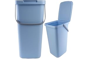 KADAX Kosz na śmieci z pokrywką i uchwytem, plastikowy kosz na śmieci, prostokątny kosz na śmieci z pokrywą na zawiasach (niebieski, 25 l)