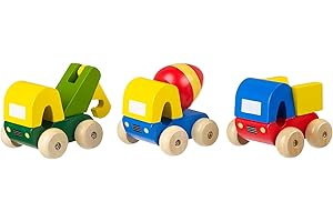 My First Trucks - Wooden Toy Cars, Construction Vehicles - Wooden Toys 1 Year Old and Toddler Toys - Fun Educational Small World Toys, Early Development & Activity Toys by Orange Tree Toys