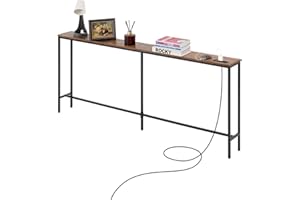 VEVOR Wąski stolik konsolowy, stół wejściowy (długość 178 cm) z gniazdami, 1-stopniowy stół do korytarza, stolik pomocniczy, stolik pomocniczy z metalową ramą i stacją ładującą, do przedpokoju, salonu