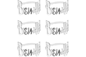 FIYSON 6Pièces Ronds de Serviette, Lettre Métal Rond de Serviette Alphabet Boucles de Serviette Porte Islamique Mousseline Rond de Serviette Décoration de Table pour Ramadan Eid Mubarak (Argent)