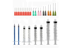 LMYKH 1ml 3ml 5ml 10ml Set di siringhe con ago smussato con 14g 15g 16g 18g 20g aghi smussati e tappo per siringa per ricarica colla fai da te uso industriale (8 pezzi)