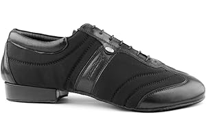 Portdance Chaussures de danse PD Pietro Premium pour homme - Lycra / cuir noir - Semelle en daim