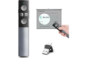 VOVIGGOL Cyfrowy pilot do prezentacji ze stopu aluminium z podświetlającą lupą, timer myszy powietrznej, USB/typ C, 2 w 1, ładowalny, bezprzewodowy prezenter, Powerpoint Clicker do ekranu telewizora LED LCD
