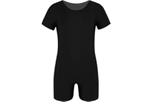 iiniim Enfant Garçon Fille Justaucorps Gymnastique Gym Combinaison Short Manche Courte Léotard Danse Classique Bodysuit Sport Jumpsuit Unitard Maillot de Bain 1 Pièce 4-14 Ans