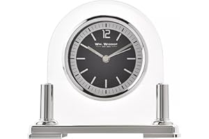 WIDDOP AND CO Modern Stylish Glass & Silver Two Tone Quartz Arched Design Mantel Clock by Wm Widdop