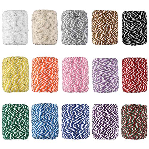 HULISEN 2460 Piedi 2mm Colorful Bakers Twine, 15 Roll Cotton Twine, Twining String per etichette, Cottura, Giardinaggio, Macellai, Artigianato fai-da-te, Confezioni regalo (Colorato 2)