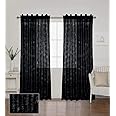 LINENWALAS Floral Net Semi Transparent Window Curtains, Sheer Back Loops Curtains 5 Feet Long Set of 2, Net Fabric Curtains for Living Room, Bedroom, Kitchen (5 Feet, Black Floral)