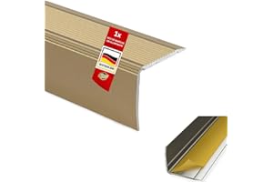 KARAT - Profilé de marches d'escalier en aluminium - Forme en L - Profilé d'angle - Cornière d'escalier - Matériel de montage inclus (Integral, L90x3x2 cm, Autocollant, Or)