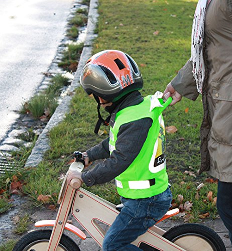 First-Biker: TÜV-geprüfte Kinder-Warnweste mit Haltegriff und 3M™ Scotchlite™ Reflektoren zum Radfahren lernen. Sicherheitsweste als Alternative zur Schiebestange (grün) - 5