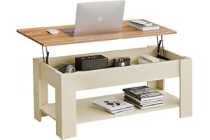 Blisswood Coffee Table With Storage, Lift Up Coffee Tables for Living Room, Wooden Coffee Table With 1 Shelf Large Hidden Storage Modern Rectangular Sofa End Lift-Top Tea Table Furniture, Cream & Pine